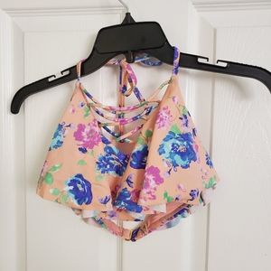 Juniors floral peach bathing suit bikini
